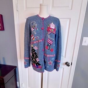 Theme Works by Kikit Patriotic Christmas Button Front Cardigan Sweater Women’s M